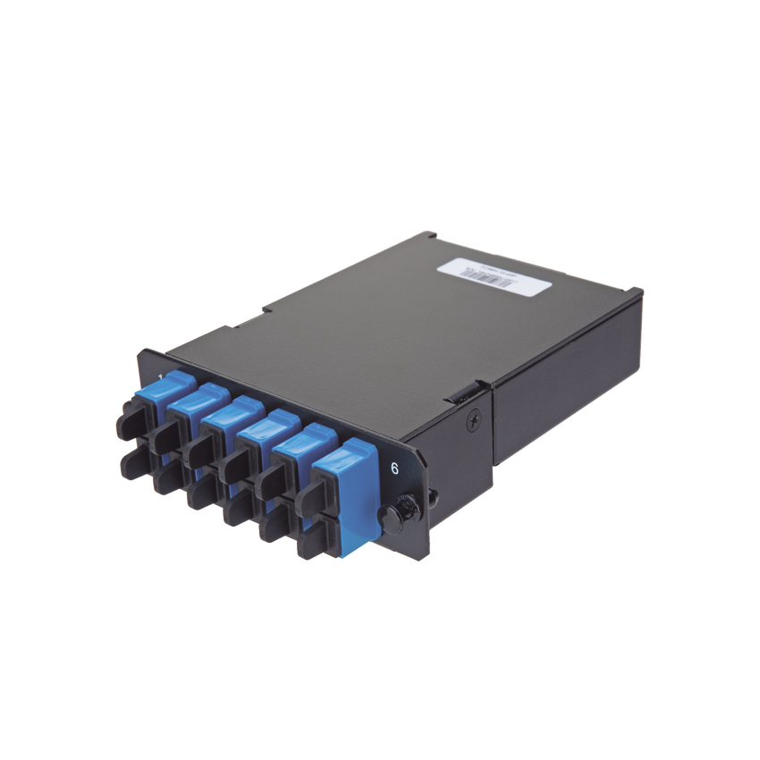 Placa Acopladora de Fibra Óptica FAP, Con 12 Pigtails y 6 Conectores LC Duplex (12 Fibras), Para Fibra Monomodo OS1/OS2, Color Azul