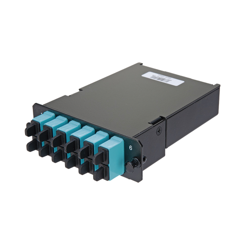 Placa Acopladora de Fibra Óptica FAP, Con 12 Pigtails y 6 Conectores SC Duplex (12 Fibras), Para Fibra Multimodo OM3/OM4, Color Aqua