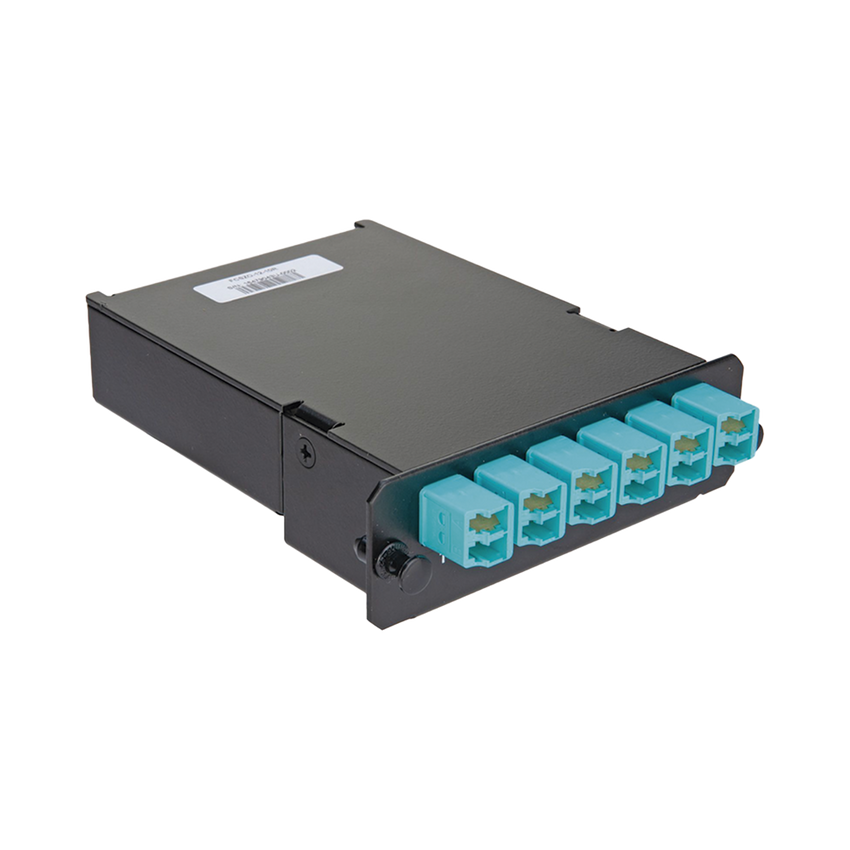 Placa Acopladora de Fibra Óptica FAP, Con 12 Pigtails y 6 Conectores LC Duplex (12 Fibras), Para Fibra Multimodo OM3/OM4, Color Aqua