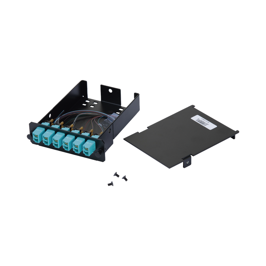 Placa Acopladora de Fibra Óptica FAP, Con 12 Pigtails y 6 Conectores LC Duplex (12 Fibras), Para Fibra Multimodo OM3/OM4, Color Aqua