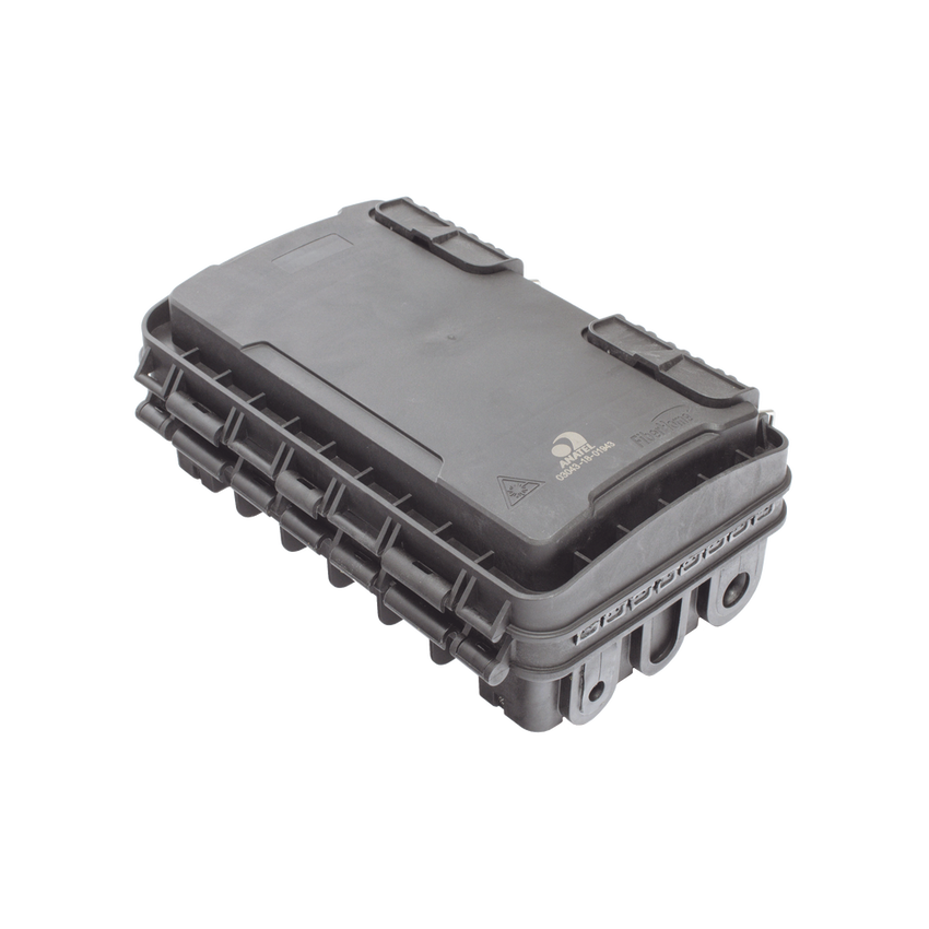 Caja de Distribución de Fibra Óptica para 24 Empalmes, con 8 acopladores SC/APC simplex, Exterior IP65, Color Negro