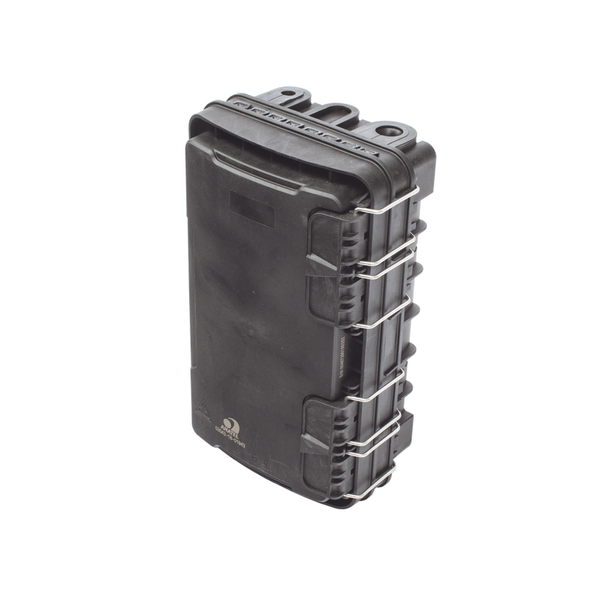 Caja de Distribución de Fibra Óptica para 24 Empalmes, con 8 acopladores SC/APC simplex, Exterior IP65, Color Negro