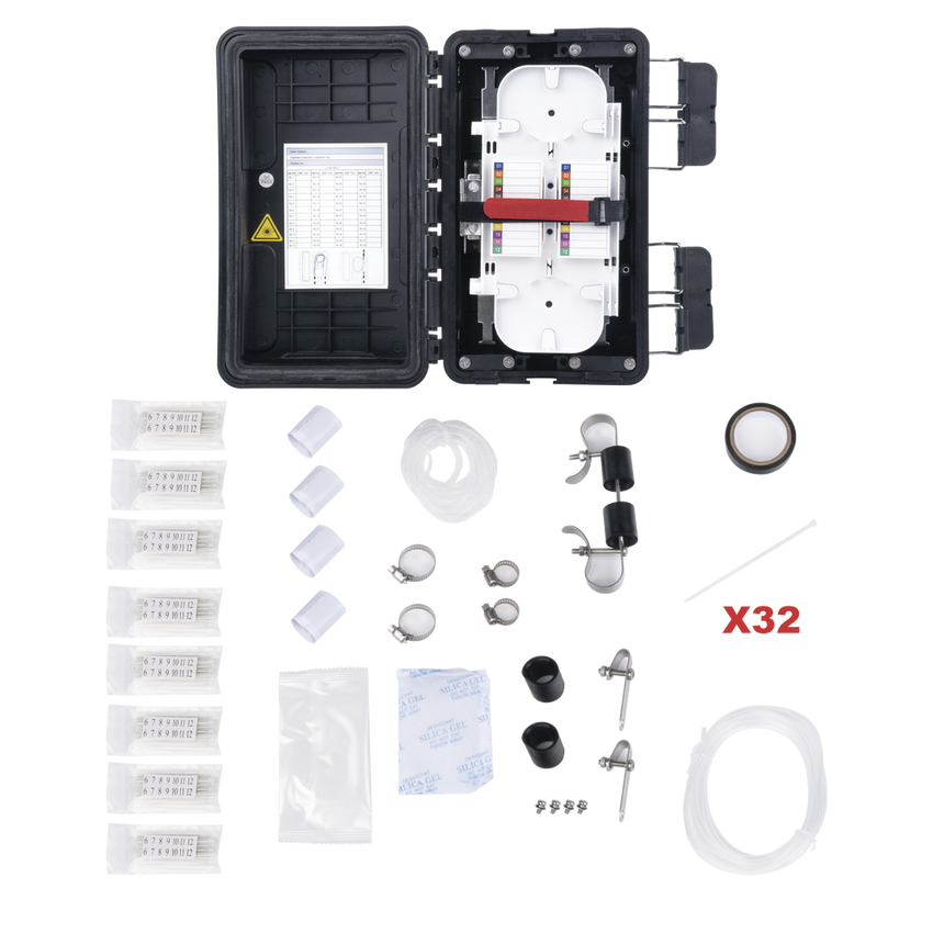 Caja de Distribución de Fibra Óptica, Hasta 96 Empalmes, Exterior IP65, Color Negro
