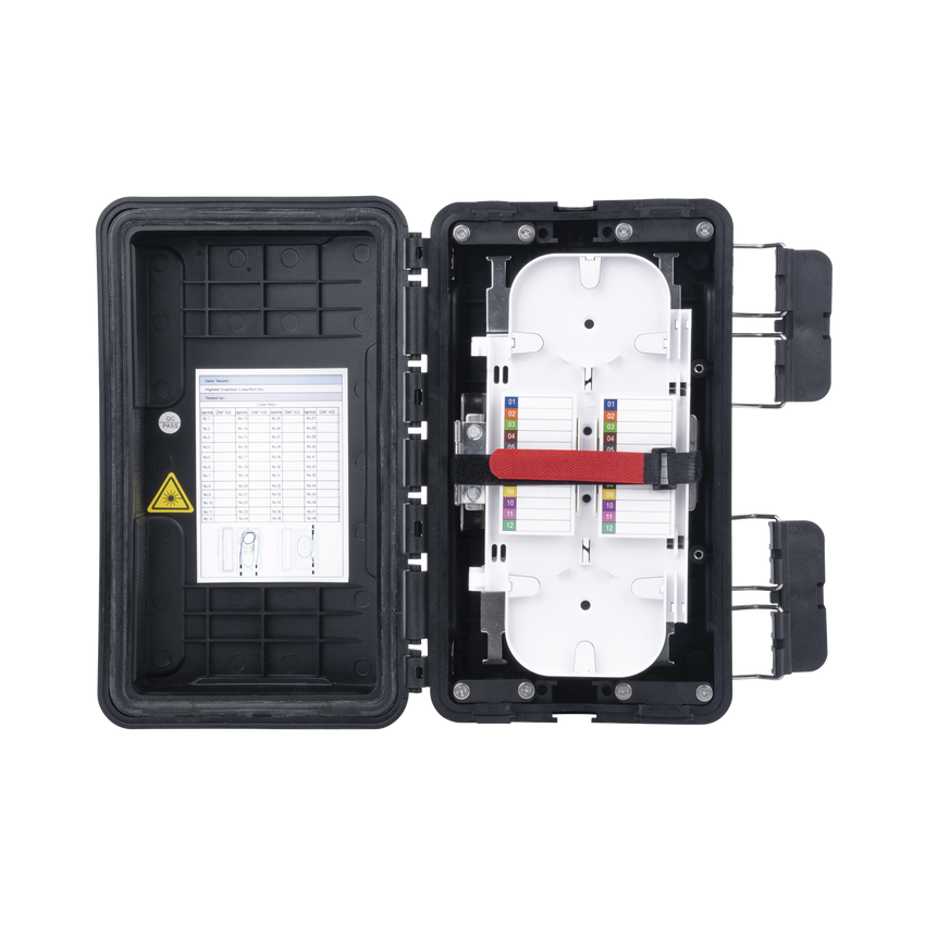 Caja de Distribución de Fibra Óptica, Hasta 96 Empalmes, Exterior IP65, Color Negro