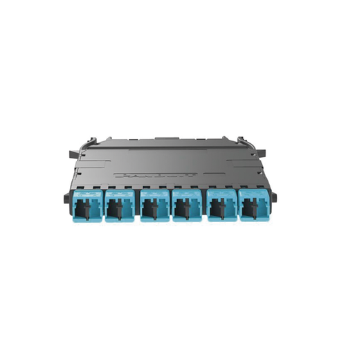 Cassette HD Flex Para 12 Fibras Multimodo OM4, de MPO a 6 Conectores LC Duplex, Color Aqua