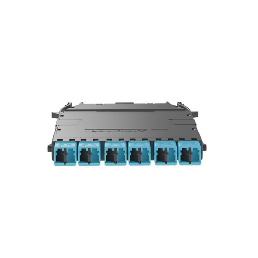 Cassette HD Flex Para 12 Fibras Multimodo OM4, de MPO a 6 Conectores LC Duplex, Color Aqua