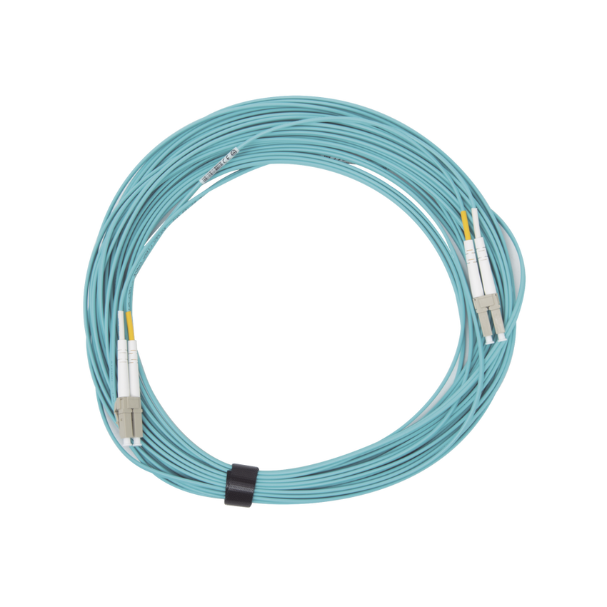 Jumper de Fibra Óptica Multimodo 50/125 XGLO OM3, LC-LC Duplex, OFNR, Color Aqua, 15 Metros (49.21 Pies)