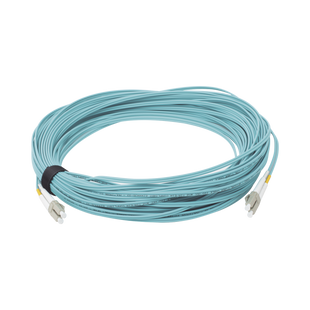 Jumper de Fibra Óptica Multimodo 50/125 XGLO OM3, LC-LC Duplex, OFNR, Color Aqua, 30 Metros