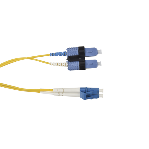 Jumper de Fibra Óptica Monomodo (OS2), XGLO, Riser, LC/UPC-SC/UPC Duplex, OFNR, Color Amarillo, 1 Metro (3.28 Pies)
