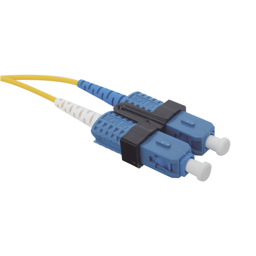 Jumper de Fibra Óptica Monomodo (OS2), XGLO, LC/UPC-SC/UPC Duplex, OFNR, Color Amarillo, 5 Metros (16.40 Pies)