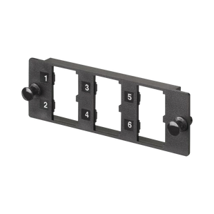 Placa Modular FAP de 6 Puertos Mini-Com, Acepta Módulos de Fibra Óptica, Cobre o Audio y Video, Color Negro