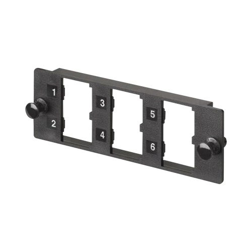 Placa Modular FAP de 6 Puertos Mini-Com, Acepta Módulos de Fibra Óptica, Cobre o Audio y Video, Color Negro
