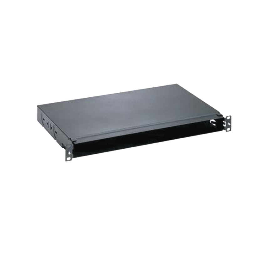 Panel de Distribución de Fibra Óptica, Acepta 4 Casetes QuickNet o Placas FAP/FMP con Panel CFAPPBL1 (No Incluido), Bandeja Fija, Hasta 96 Fibras, Color Negro, 1UR