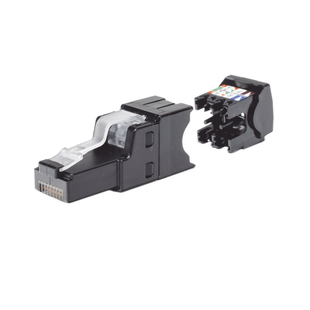 Plug RJ45 UTP, Instalación Recta, Terminación en Campo Certificable, Compatible con Cat5e, Cat6 y Cat6A, Color Negro