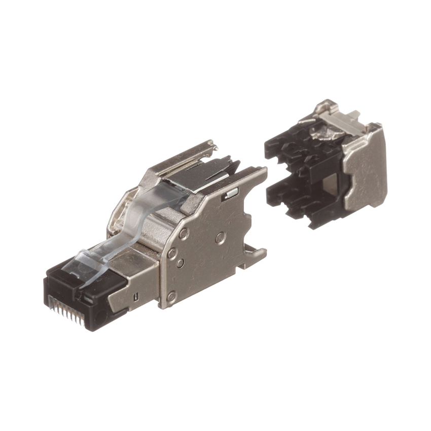 Plug RJ45 Blindado, Instalación Recta, Terminación en Campo Certificable, Compatible con Cat5e, Cat6 y Cat6A, Color Plata