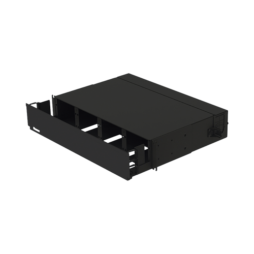 Panel de Distribución de Fibra Óptica, Acepta 8 Placas FAP o FMP, Bandeja Deslizable, Hasta 192 Fibras, Color Negro, 2 UR