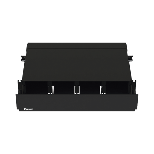 Panel de Distribución de Fibra Óptica, Acepta 8 Placas FAP o FMP, Bandeja Deslizable, Hasta 192 Fibras, Color Negro, 2 UR