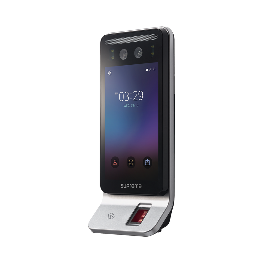 Lector Multi-tecnologia con detector de cubrebocas- Reconocimiento Facial, Huella, Tarjeta Móvil y lector de RFID(125kHz EM & 13.56 Mhz MIFARE)  Compatible con BioStar2,  Uso para Control de Acceso y Asistencia
