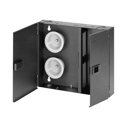 Caja de Conexión de Fibra Óptica, Para Montaje en Pared, Acepta 2 Placas FAP o FMP, Hasta 48 Fibras, Color Negro