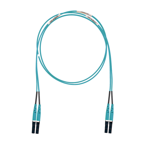 Jumper de Fibra Optica Multimodo 50/125 OM3, LC-LC Duplex, LSZH (Cero Halógenos), Color Aqua, 1 Metro