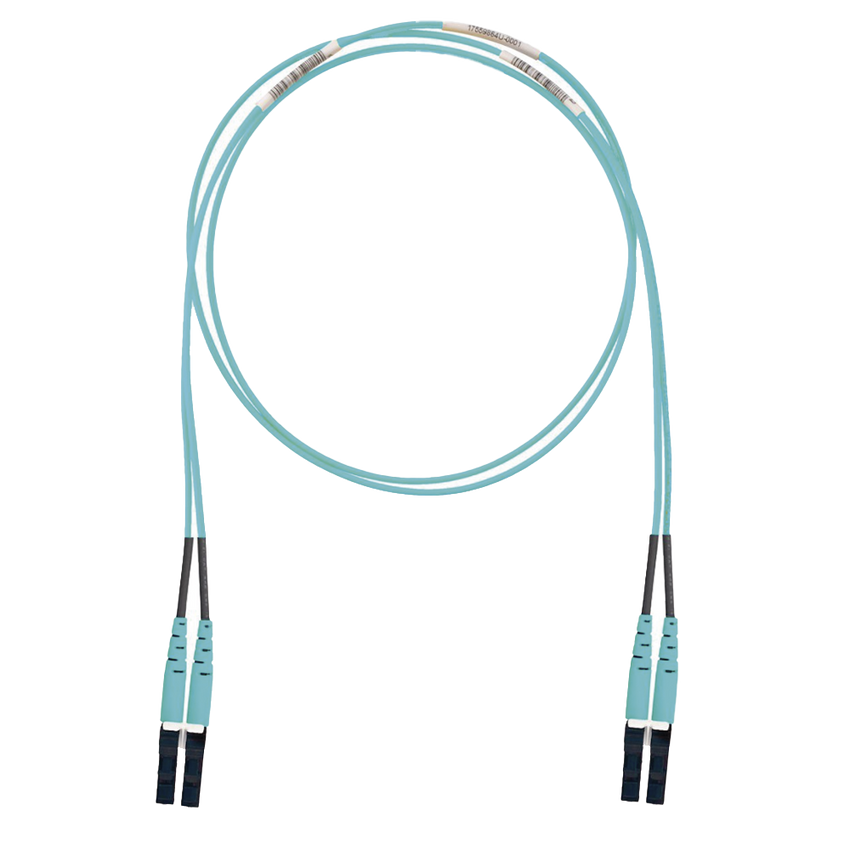 Jumper de Fibra Optica Multimodo 50/125 OM3, LC-LC Duplex, LSZH (Cero Halógenos), Color Aqua, 2 Metros (6.56 Pies)