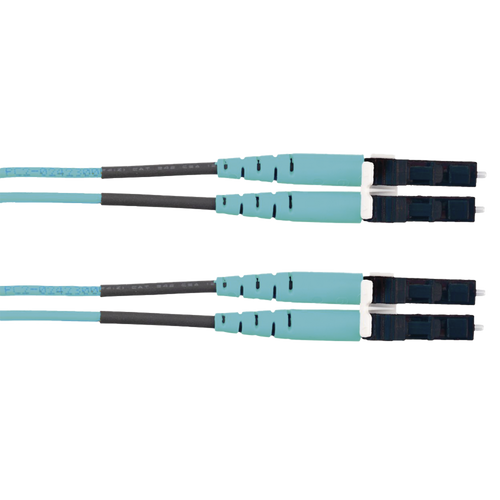 Jumper de Fibra Optica Multimodo 50/125 OM3, LC-LC Duplex, LSZH (Cero Halógenos), Color Aqua, 2 Metros