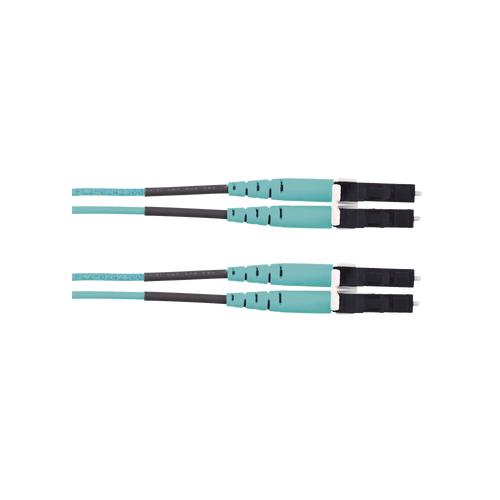 Jumper de Fibra Optica Multimodo 50/125 OM3, LC-LC Duplex, LSZH (Cero Halógenos), Color Aqua, 10 Metros (32.81 Pies)