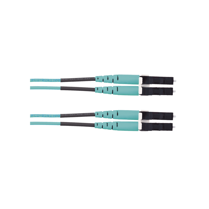 Jumper de Fibra Optica Multimodo 50/125 OM3, LC-LC Duplex, LSZH (Cero Halógenos), Color Aqua, 10 Metros (32.81 Pies)