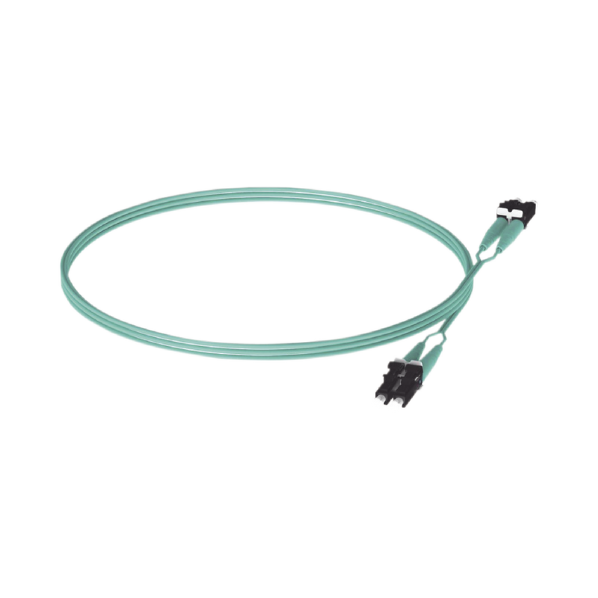 Jumper de Fibra Optica Multimodo 50/125 OM3, LC-LC Duplex, OFNR (Riser), Color Aqua, 5 Metros (16.40 Pies)