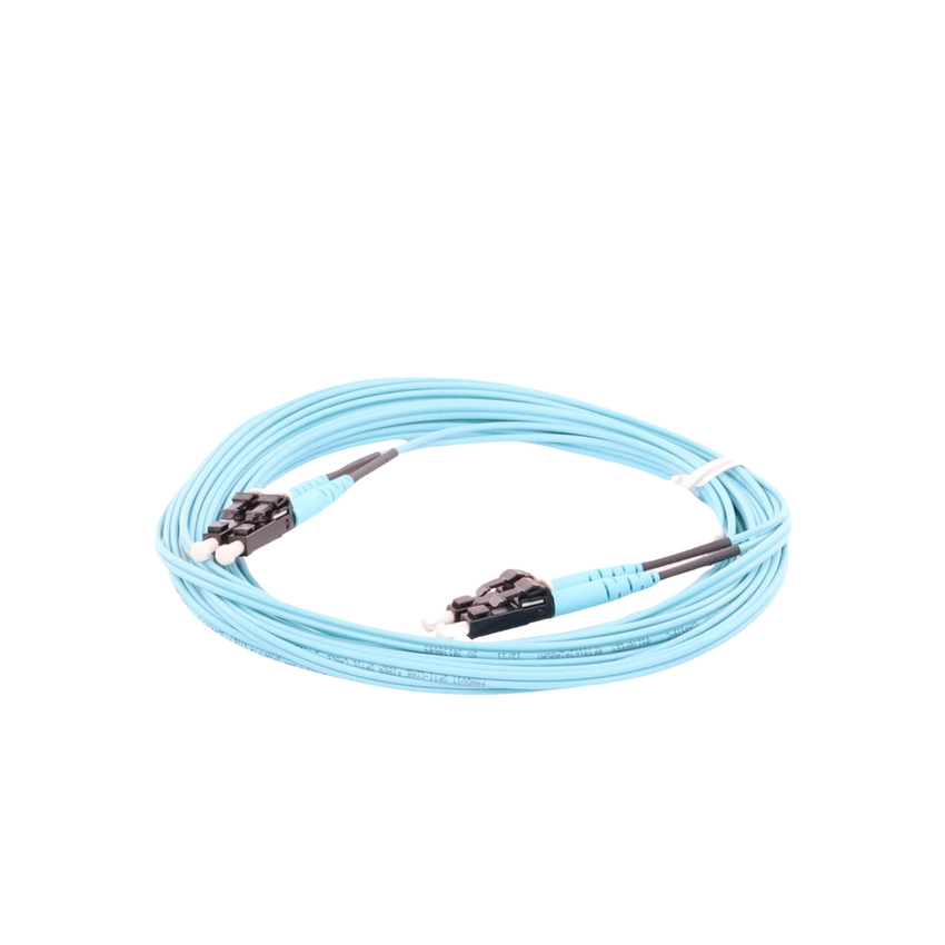 Jumper de Fibra Optica Multimodo 50/125 OM3, LC-LC Duplex, OFNR (Riser), Color Aqua, 5 Metros (16.40 Pies)