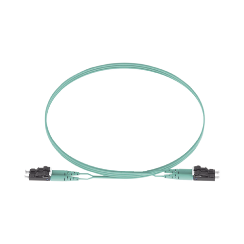 Jumper de Fibra Optica Multimodo 50/125 OM3, LC-LC Duplex, OFNR (Riser), Color Aqua, 5 Metros