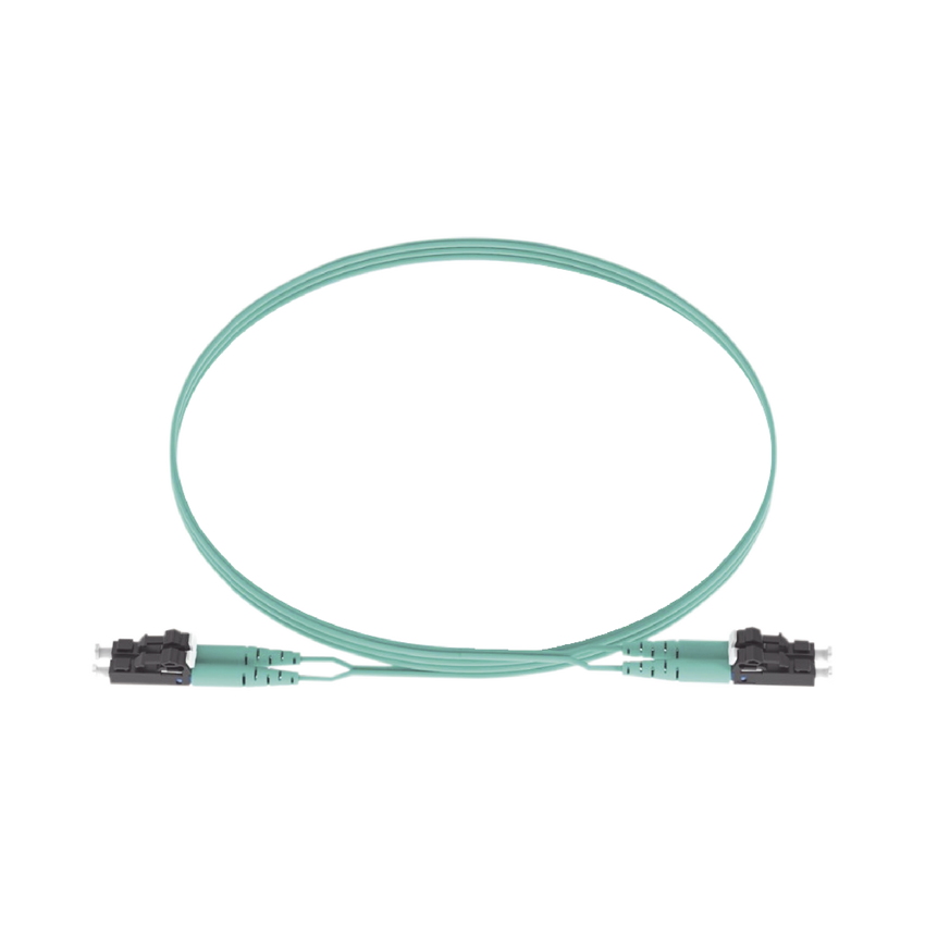 Jumper de Fibra Optica Multimodo 50/125 OM3, LC-LC Duplex, OFNR (Riser), Color Aqua, 5 Metros