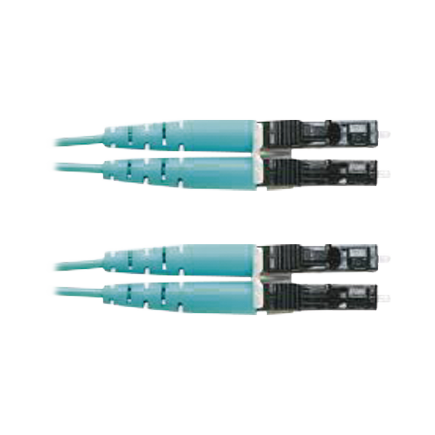 Jumper de Fibra Optica Multimodo 50/125 OM3, LC-LC Duplex, OFNR (Riser), Color Aqua, 9 Metros (29.53 Pies)