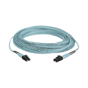 Jumper de Fibra Optica Multimodo 50/125 OM3, LC-LC Duplex, OFNR (Riser), Color Aqua, 50 Metros