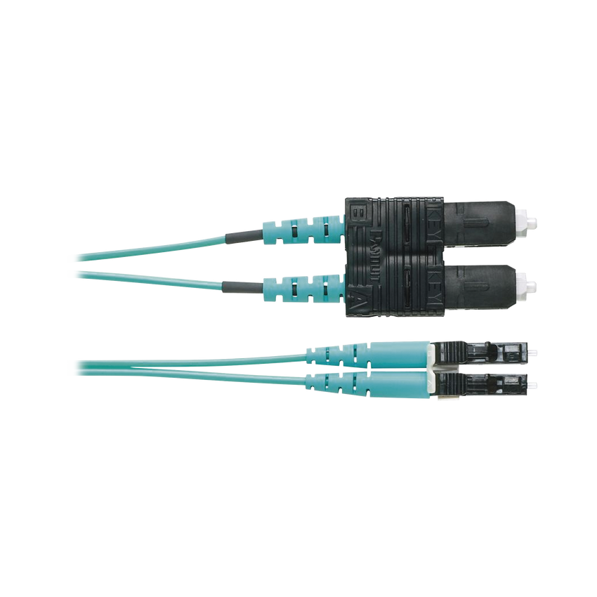 Jumper de Fibra Optica Multimodo 50/125 OM3, LC-SC Duplex, OFNR (Riser), Color Aqua, 1 Metro