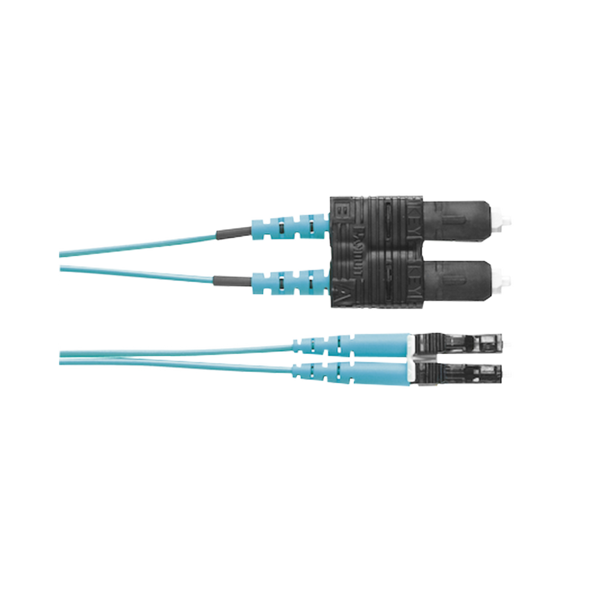 Jumper de Fibra Optica Multimodo 50/125 OM3, LC-SC Duplex, OFNR (Riser), Color Aqua, 2 Metros (6.56 Pies)