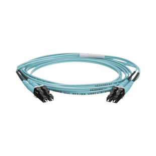 Jumper de Fibra Optica Multimodo 50/125 OM4, LC-LC Duplex, OFNR (Riser), Color Aqua, 2 Metros