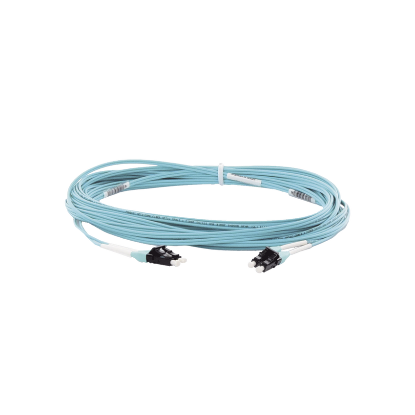 Jumper de Fibra Optica Multimodo 50/125 OM4, LC-LC Duplex, OFNR (Riser), Color Aqua, 10 Metros (32.81 Pies)