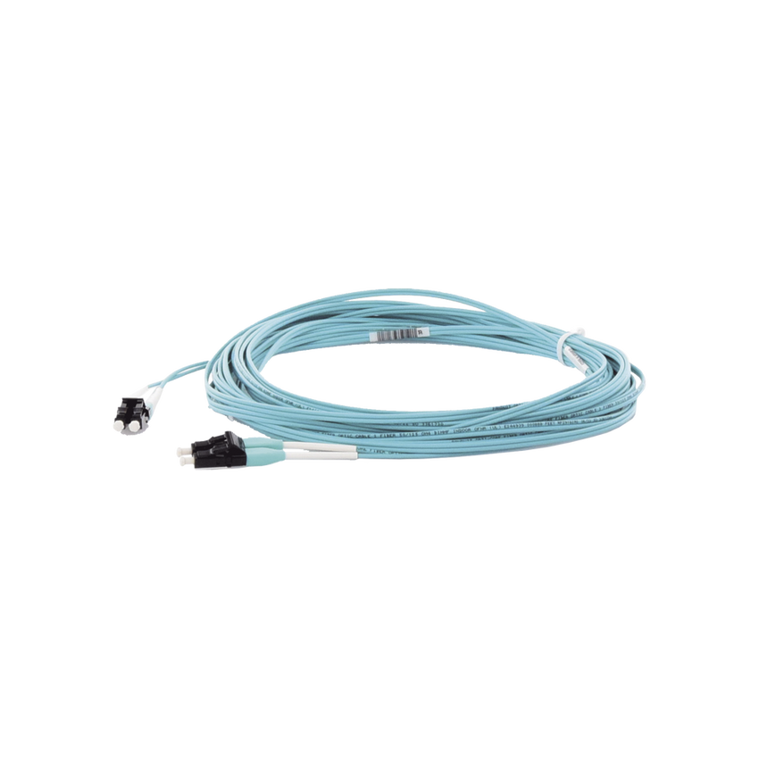 Jumper de Fibra Optica Multimodo 50/125 OM4, LC-LC Duplex, OFNR (Riser), Color Aqua, 10 Metros (32.81 Pies)