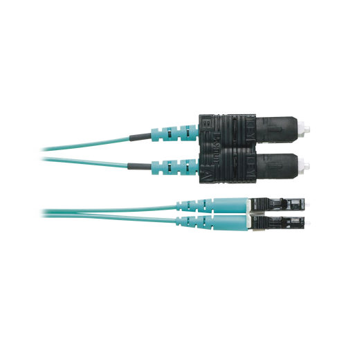Jumper de Fibra Optica Multimodo 50/125 OM4, LC-SC Duplex, OFNR (Riser), Color Aqua, 2 Metros