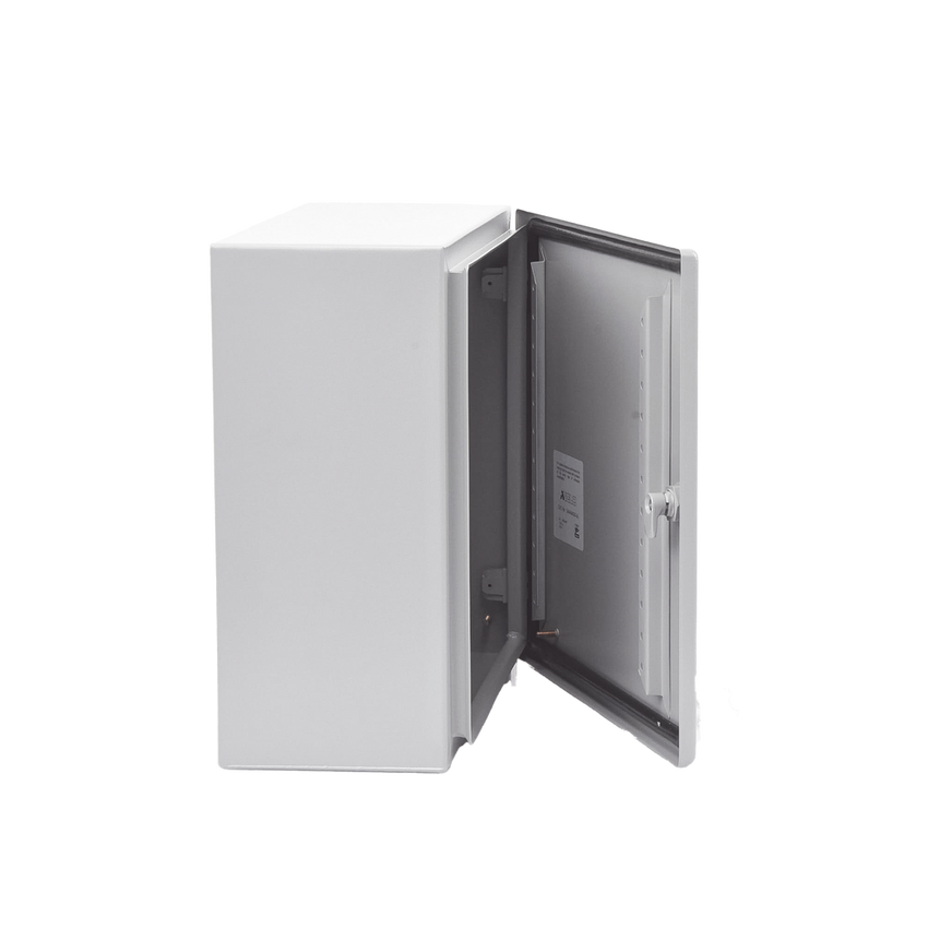 Gabinete de Acero, Nema 4 -IP 66 de 40 x 40 x 20 cm con Platina y certificado UL.