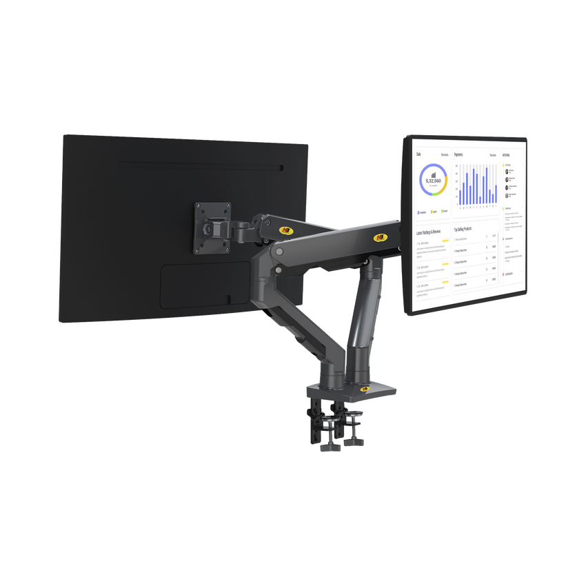 Montaje de Escritorio articulado para 2 monitores de 27-34" /  Soporta hasta 16 kg  por brazo/ Vesa 75 x 75 / 100 x 100 / Acero / Giro: 360°