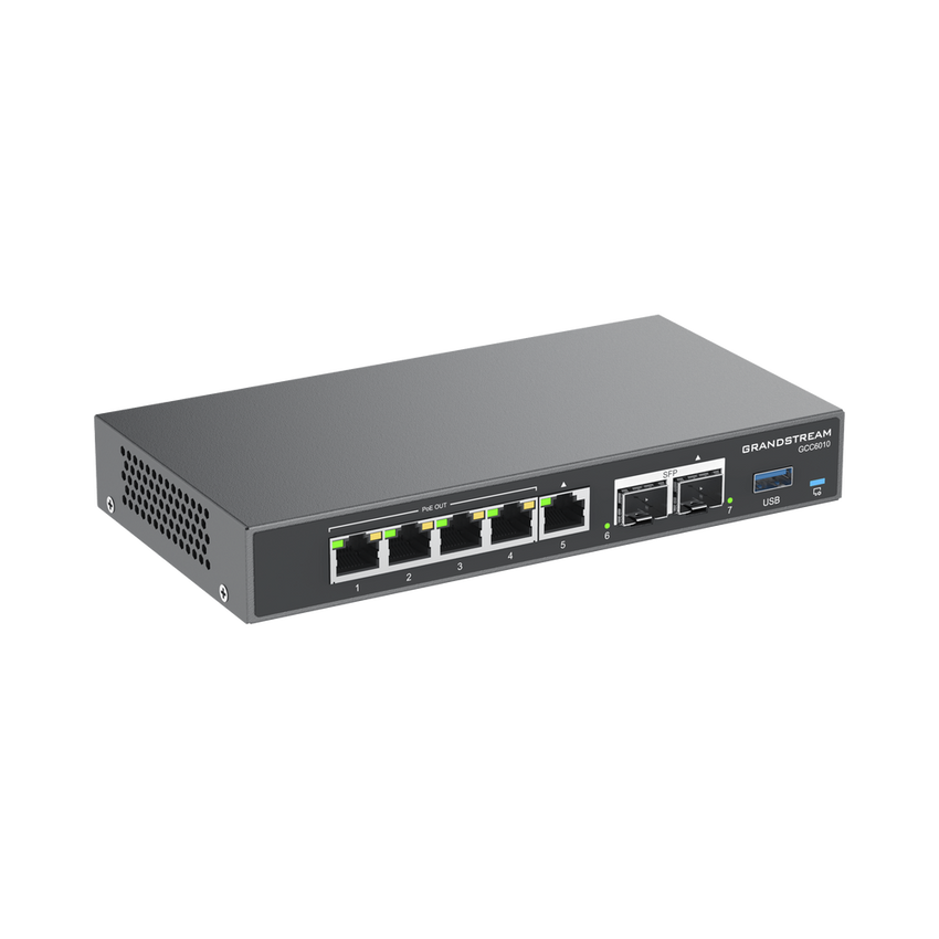 4 en 1: Firewall Nueva Generación, Router, IP PBX (24 usuarios / 8 llamadas), Switch Gigabit de 5 Puertos (4 PoE) y 2 Puertos SFP 2.5 Gigabit