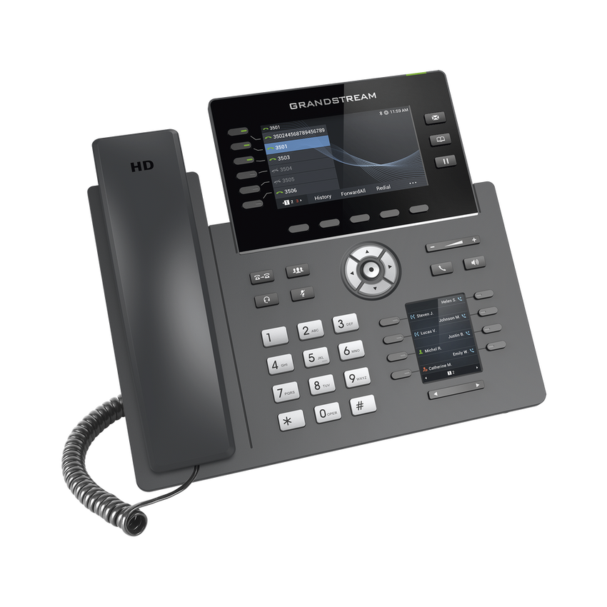 Teléfono IP Wi-Fi, Grado Operador, 6 líneas SIP con 6 cuentas, pantalla a color 4.3", puertos Gigabit, Bluetooth, PoE, codec Opus, IPV4/IPV6 con gestión en la nube GDMS