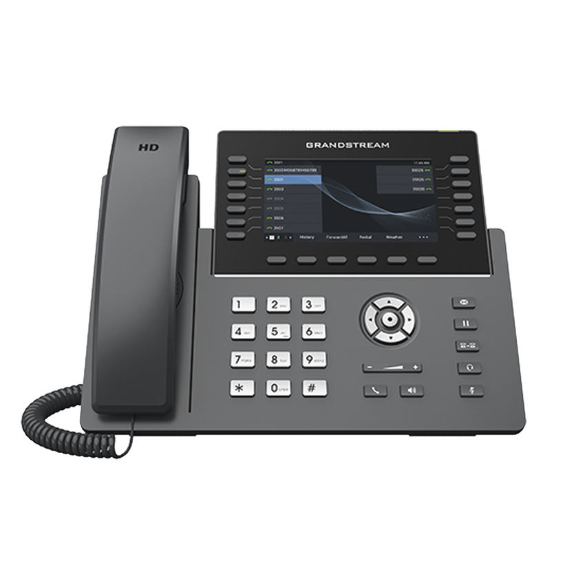 Teléfono IP Wi-Fi, Grado Operador, 14 líneas SIP con 6 cuentas, pantalla LCD  5", puertos Gigabit, Bluetooth, PoE, codec Opus, IPV4/IPV6 con gestión en la nube GDMS
