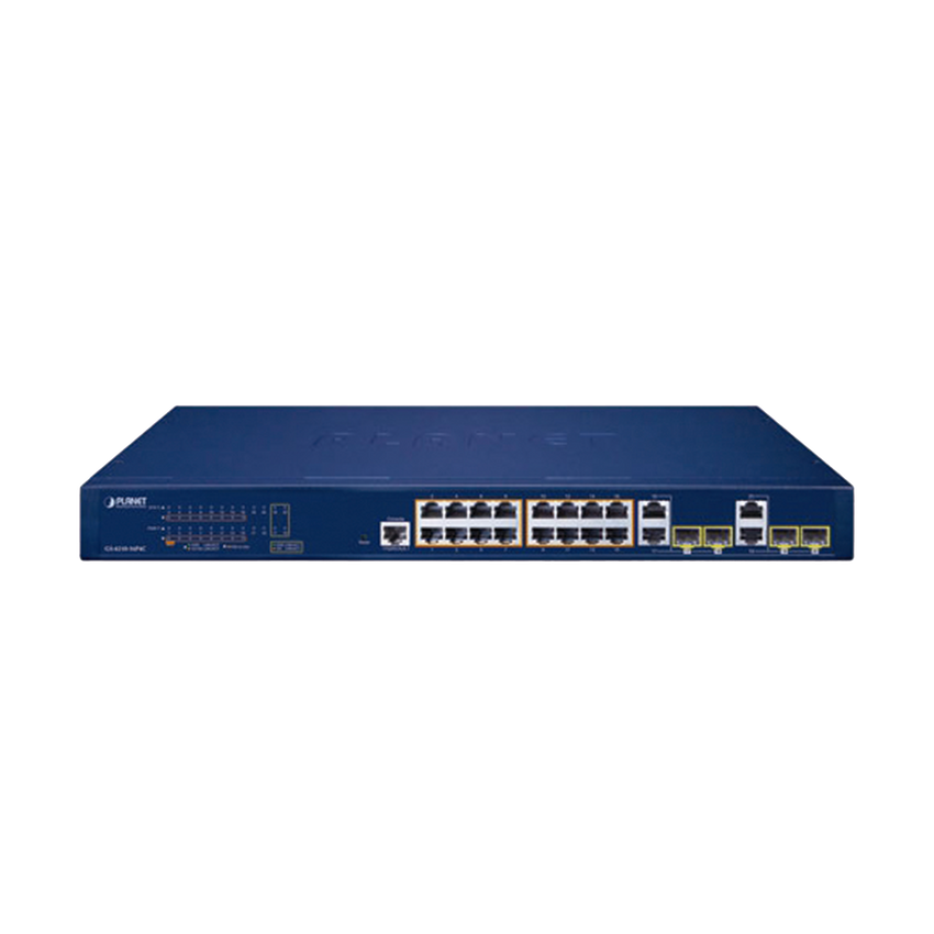 Switch Administrable PoE  Capa 2 de 16 Puertos 10/100/1000 Mbps 802.3af/at, 4 Puertos SFP Gigabit, Hasta 240 W