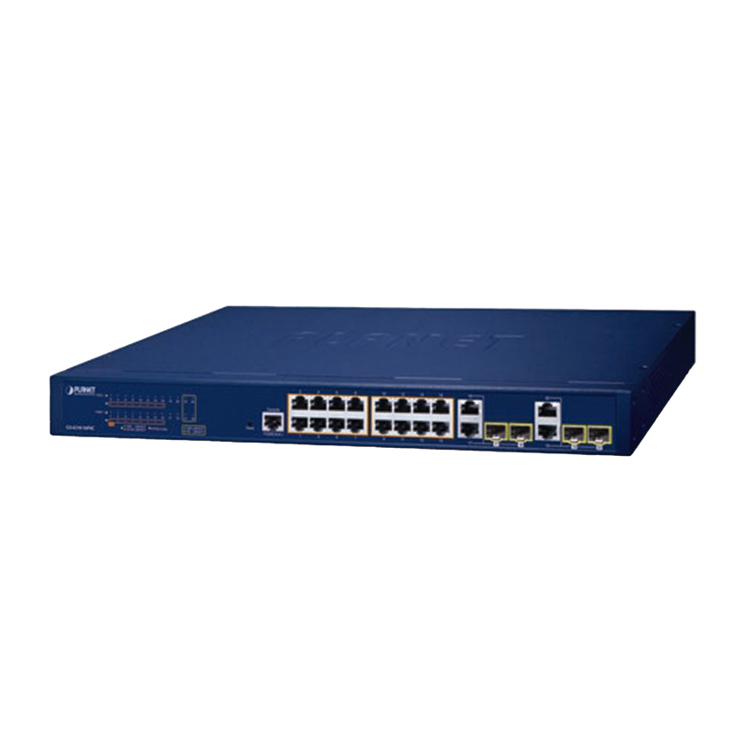 Switch Administrable PoE  Capa 2 de 16 Puertos 10/100/1000 Mbps 802.3af/at, 4 Puertos SFP Gigabit, Hasta 240 W