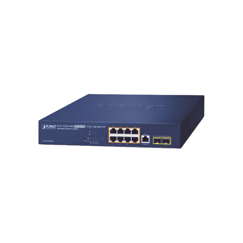 Switch PoE Administrable Capa 2, 8 Puertos PoE 802.3af/at/bt de 95 W, 2 Puertos SFP 100/1000X, Hasta 180 Watts