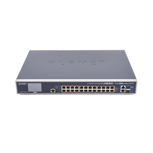 Switch Administrable L3, 24 puertos Gigabit PoE 802.3bt, 2 puertos 10G SFP+, Pantalla Tactil, Fuente Redundante, (600W)