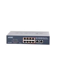 Switch de Escritorio No Administrable / 8 Puertos 10/100/1000T PoE+ 802.3at / 2 Puertos Uplink 10/100/1000T / Presupuesto PoE 120 Watts / Modos Estándar, VLAN y Extend / Distancia Extendida 250 mts / Rackeable